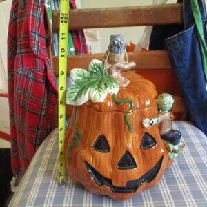 VTG Debbie Mumm Sakura Halloween Pumpkin Zombie & Owl Cookie Jar Candy Decor
